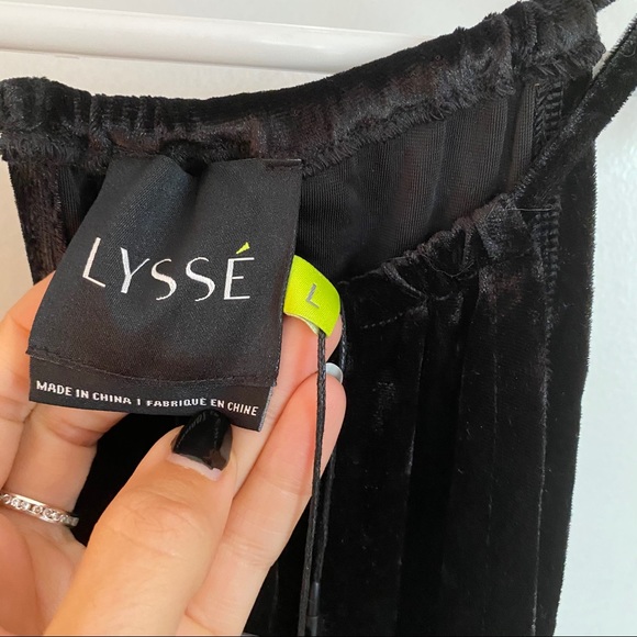 LYSSE Willa Black Crushed Velvet Halter Dress - L - Picture 7 of 13